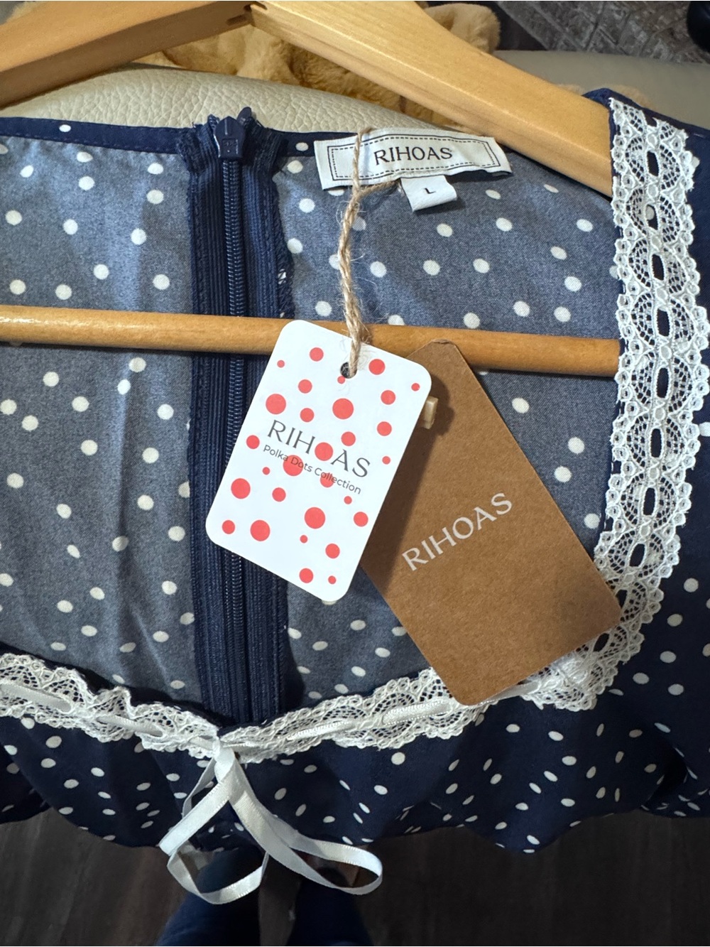 RIHOAS Women’s Navy Polka Dot Midi Dress - Cottagecore Retro Charm - Picture 9 of 10